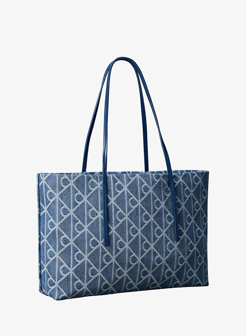 CALVIN KLEIN Large Denim Jacquard Tote Bag with Pouch
